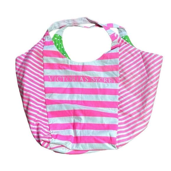Victoria’s Secret neon pink and white striped reversible tote bag - Picture 1 of 5